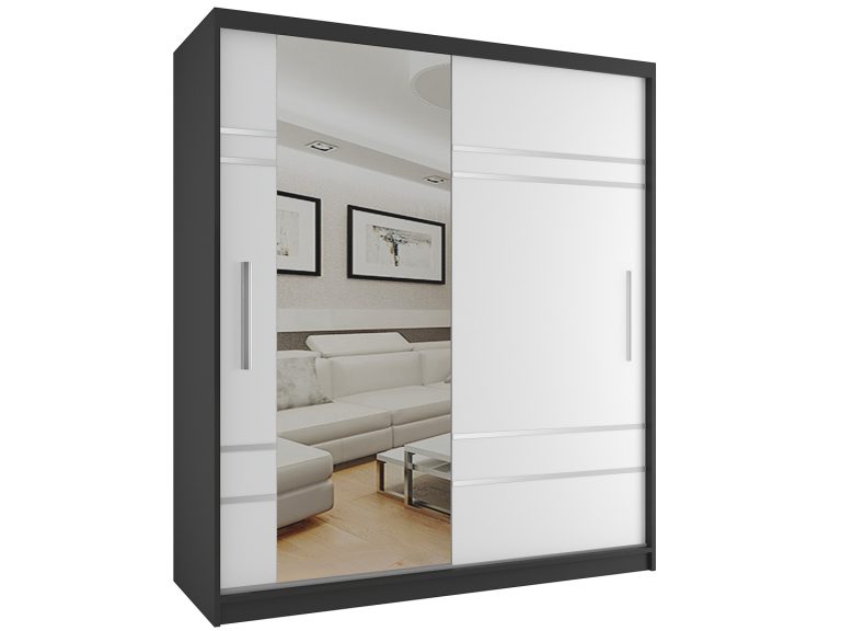 Šatníková skriňa 158 cm Belini čierny mat / biely mat s posuvnými dverami a zrkadlom Výrobca MP SZP3/1/B/W/0/AL