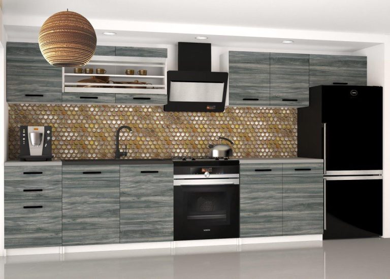 Kuchynská linka Belini 240 cm šedý antracit Glamour Wood bez pracovnej dosky Ella2 Výrobca TOR ELLA2/3/WT/GW1/BB/B1