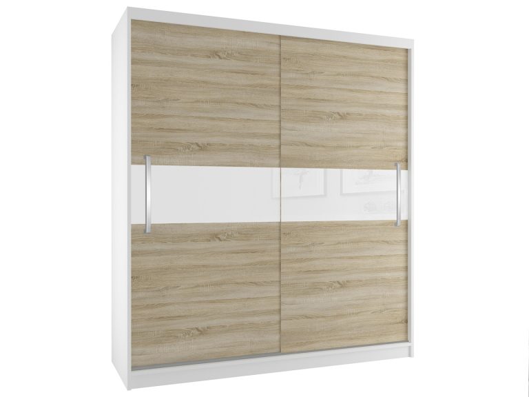 Šatníková skriňa 133 cm Belini biely mat / dub sonoma s posuvnými dverami Výrobca SI SZP2/2/W/DS/W/UU