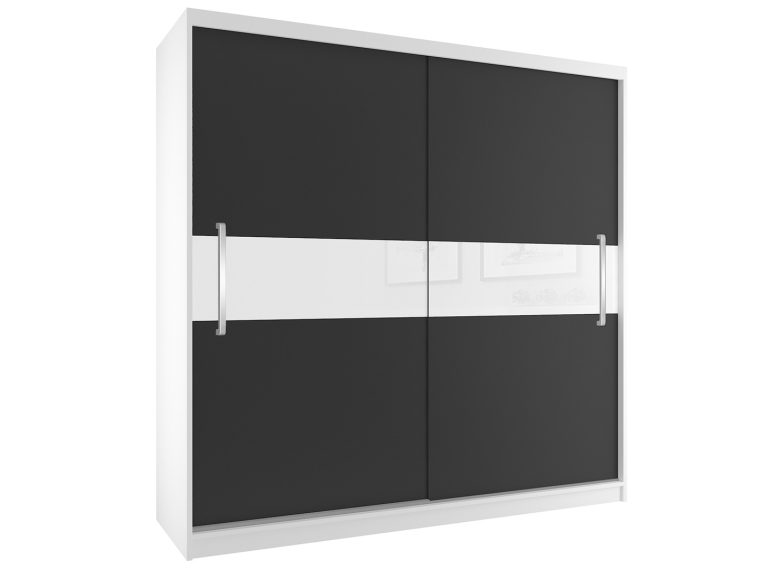 Šatníková skriňa 200 cm Belini biely mat / čierny mat s posuvnými dverami Výrobca SI SZP1/2/W/B/W/UU