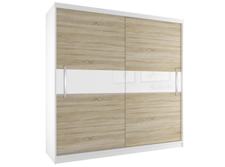 Šatníková skriňa 200 cm Belini biely mat / dub sonoma s posuvnými dverami Výrobca SI SZP1/2/W/DS/W/UU