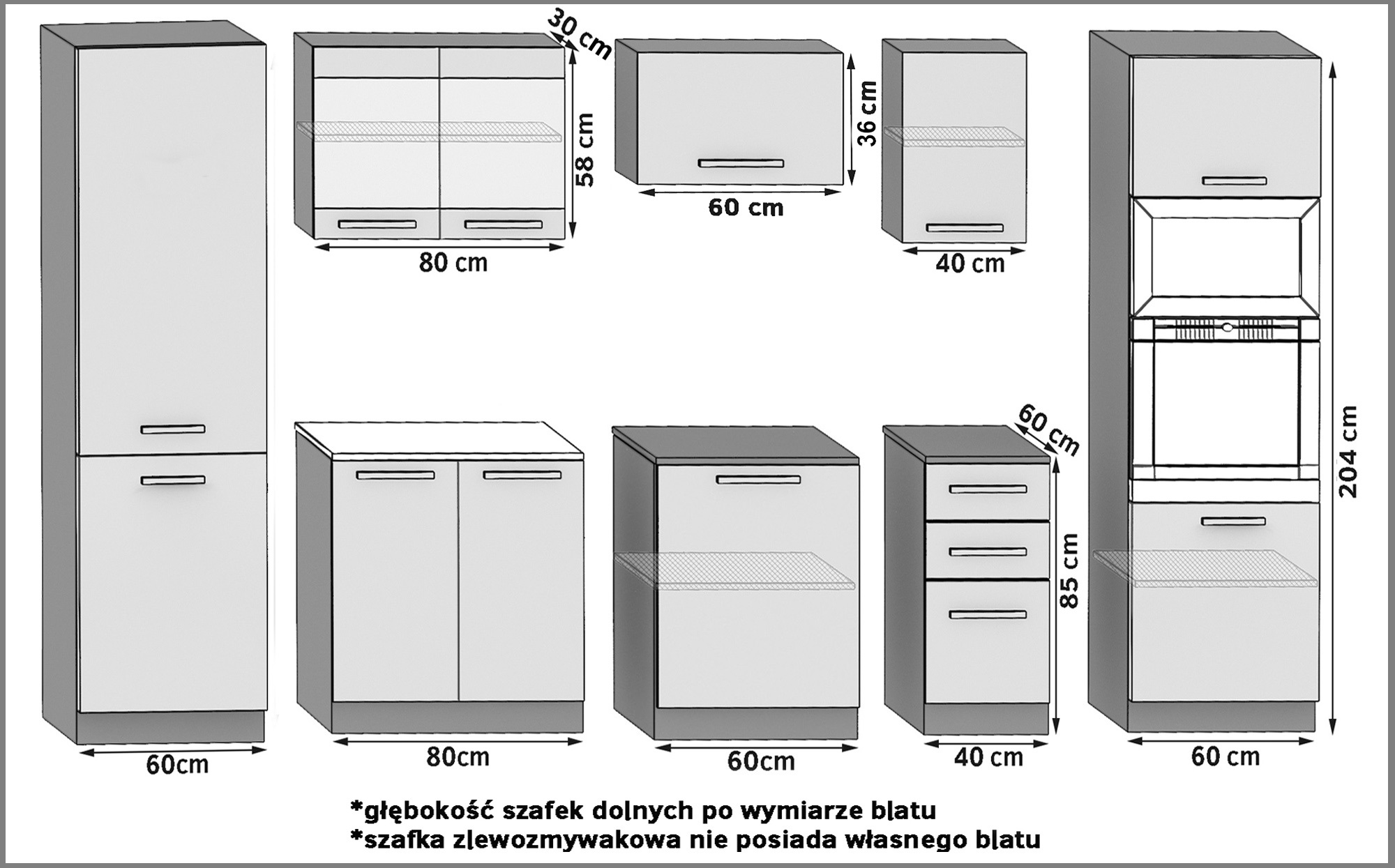 Kuchynská linka Belini 300 cm čierny lesk s pracovnou doskou Syntka2 Výrobca INF SYNTKA2/5/WT/B/0/B1