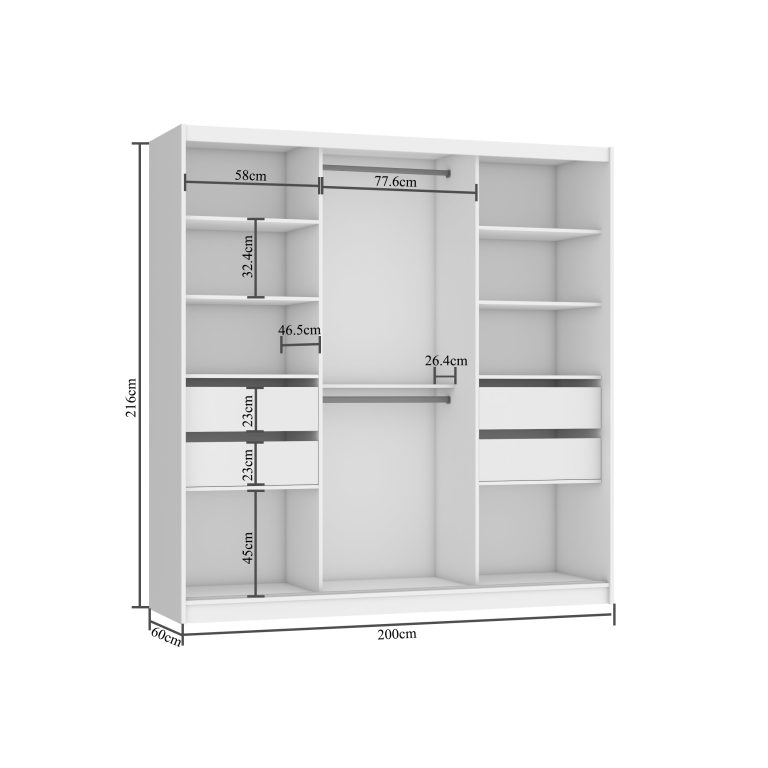 Šatníková skriňa 200 cm Belini biely mat / dub sonoma s posuvnými dverami zrkadlom a zásuvkami Výrobca MT SZP5/1/W/DS/0/KLAL

