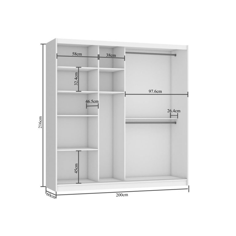 Šatníková skriňa 200 cm Belini čierny mat / biely mat s posuvnými dverami a zrkadlom Výrobca MV SZP1/1/B/W/B/HI