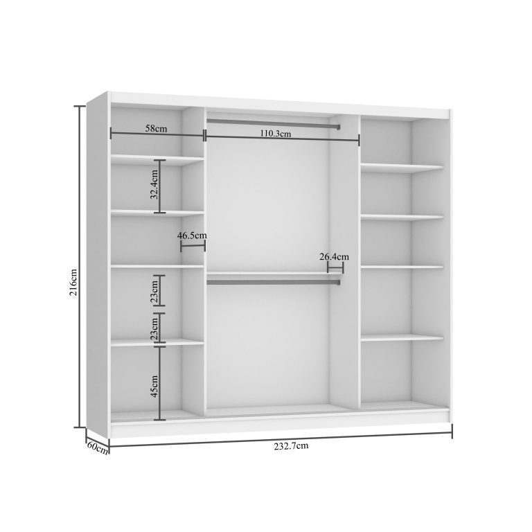 Šatníková skriňa 232 cm Belini čierny mat / biely mat s posuvnými dverami a zrkadlom Výrobca MS SZP4/2/1B/2W1L/0/AL