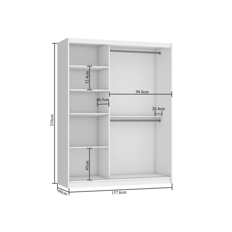 Šatníková skriňa 158cm Belini biely mat / dub sonoma s posuvnými dverami a zrkadlom Výrobca ME SZP3/2/W/DS/0/AL
