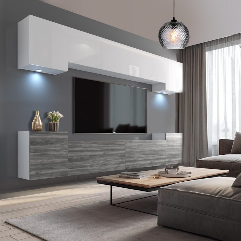 Obývacia stena Belini Premium Full Version biely lesk / šedý antracit Glamour Wood + LED osvetlenie Nexum 58 Výrobca