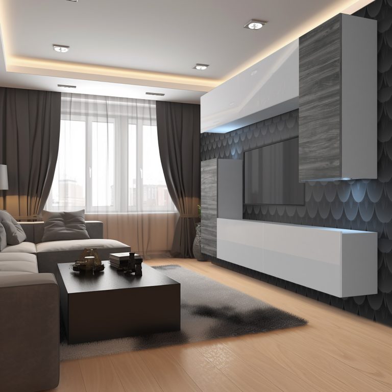 Obývacia stena Belini Premium Full Version biely lesk / šedý antracit Glamour Wood + LED osvetlenie Nexum 119 Výrobca