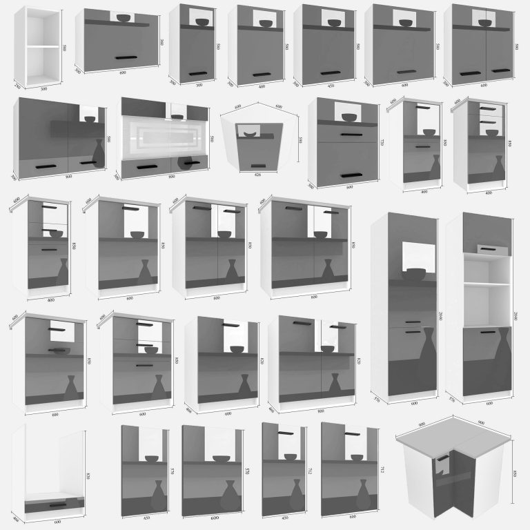 Kuchynská linka Belini 160 cm šedý lesk bez pracovnej dosky Kompakto2 Výrobca INF KOMPAKTO2/2/WT/S/BB/B1