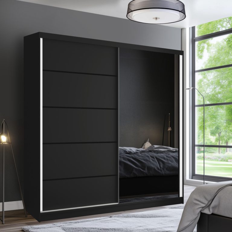 Šatníková skriňa SERENITY 200 cm čierny mat MBP SERENITY SZP5/0/B/B/0/HIAL 