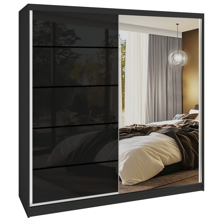 Šatníková skriňa SERENITY 200 cm čierny lesk MGB SERENITY SZP5/0/B/B/0/HIAL 