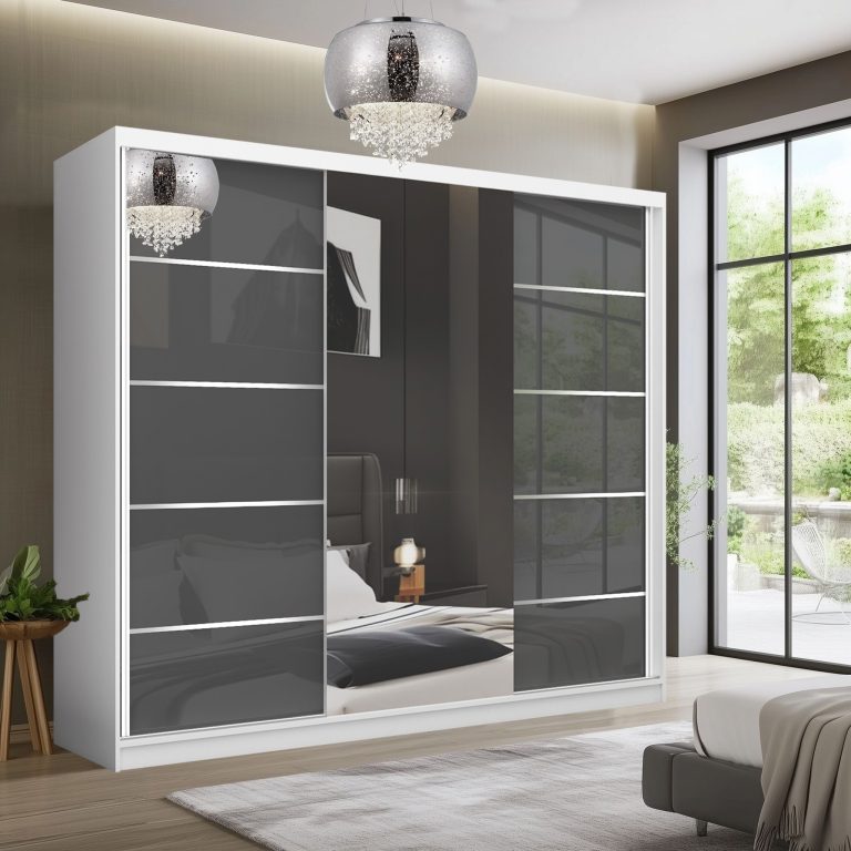 Šatníková skriňa SERENITY 232 cm šedý lesk MGB SERENITY SZP8/0/W/S/0/HIAL 