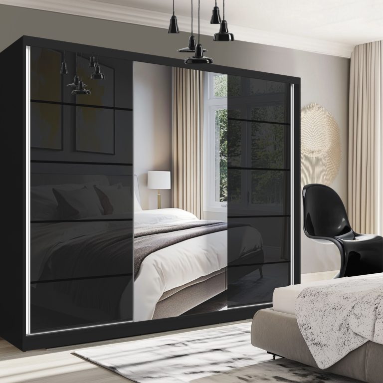 Šatníková skriňa SERENITY 232 cm čierny lesk MGB SERENITY SZP8/0/B/B/0/HIAL 