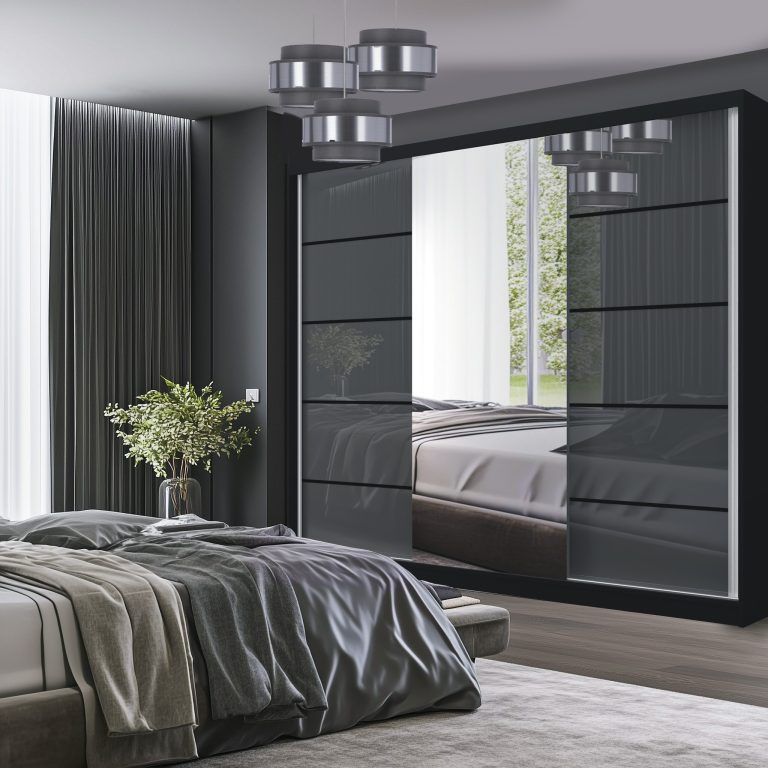 Šatníková skriňa SERENITY 232 cm šedý lesk MGB SERENITY SZP8/0/B/S/0/HIAL 