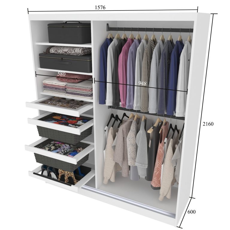  Šatníková skriňa SERENITY 158 cm biely mat MBP SERENITY SZP7/0/B/W/0/HIAL 
