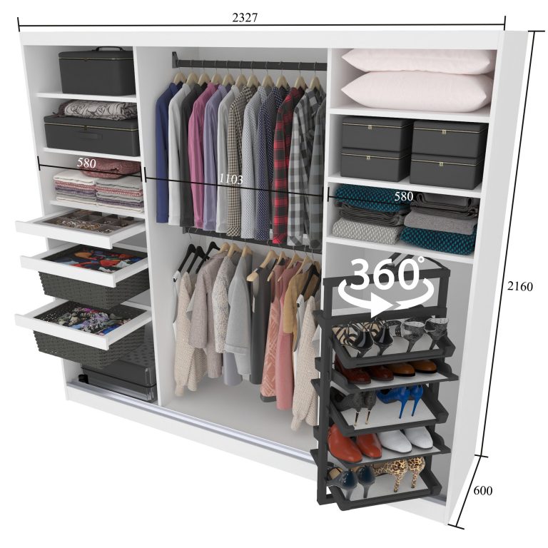 Šatníková skriňa SERENITY 232 cm čierny mat MBP SERENITY SZP8/0/B/B/0/HIAL 