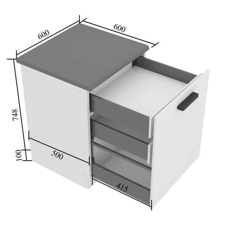 Kuchynská skrinka spodná 60 cm šuflíky vnútorné INF SDSZW60/0/WT/W/B/B1/PP 