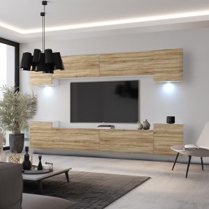 Obývacia stena v dekore duba s TV a LED osvetlením