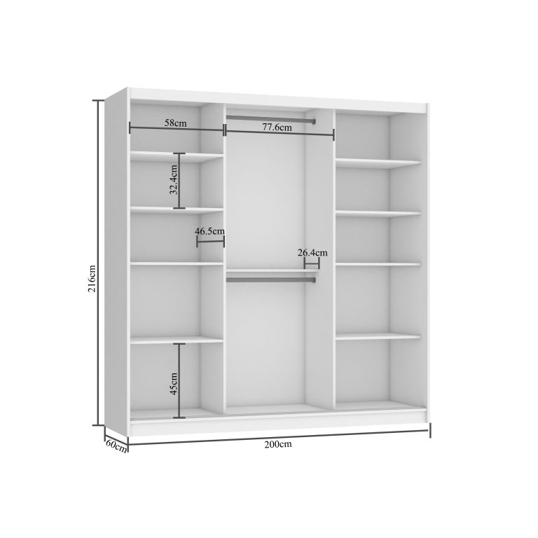 Šatníková skriňa s posuvnými dverami 200 cm PRIMO so zrkadlom biela matná Výrobca MES PRIMO SZP1/1/W/W/0/AL
