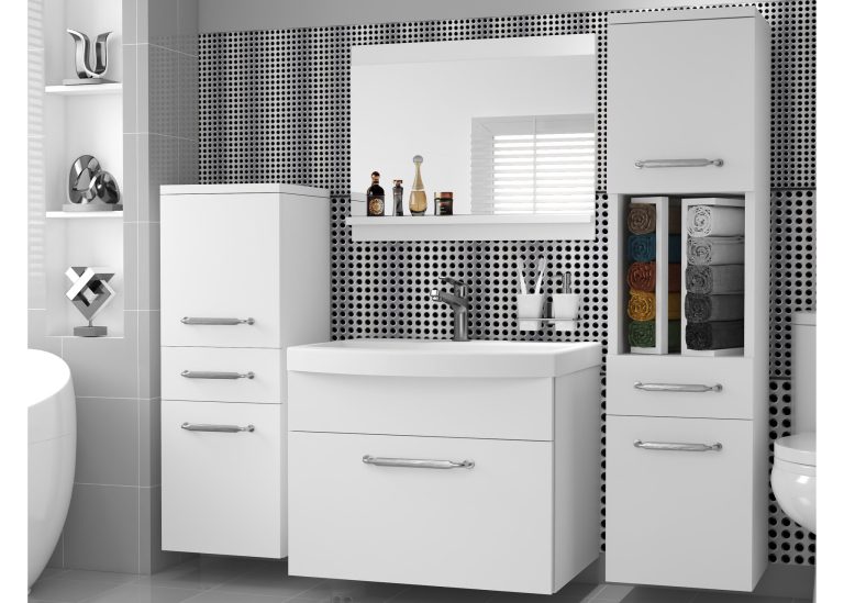 Kúpeľňový nábytok skrinky s umývadlom a zrkadlom biela matná Výrobca ROD PRIMO M 5/0/W/W/0/ZINC