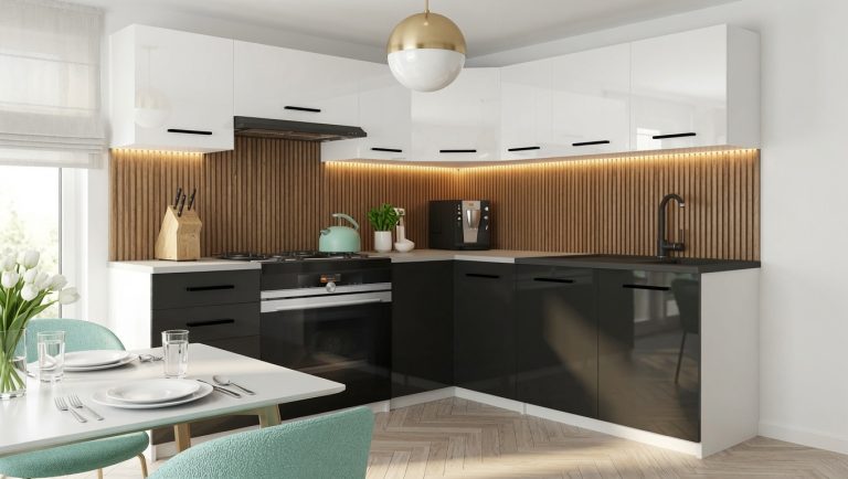Kuchynská linka Belini 360 cm biely lesk / čierny lesk s pracovnou doskou Lidiauniqa2 Výrobca INF LIDIAUNIQA2/4/WT/WB/0/B1
