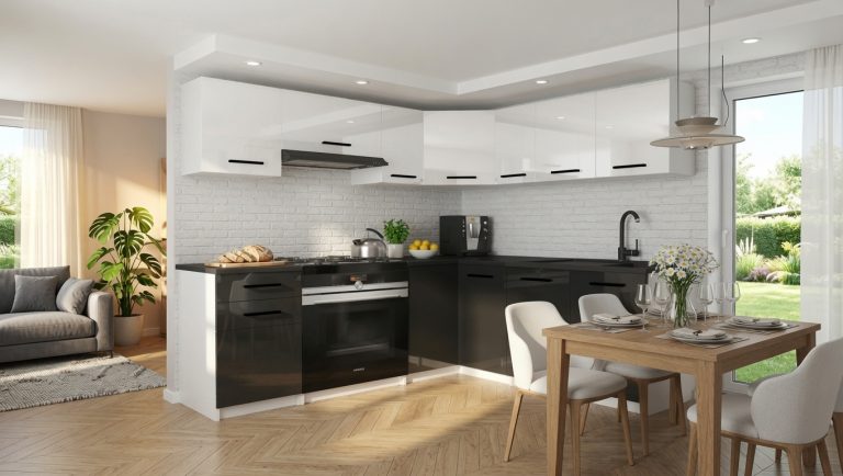 Kuchynská linka Belini 360 cm biely lesk / čierny lesk s pracovnou doskou Lidiauniqa2 Výrobca INF LIDIAUNIQA2/4/WT/WB/0/B1