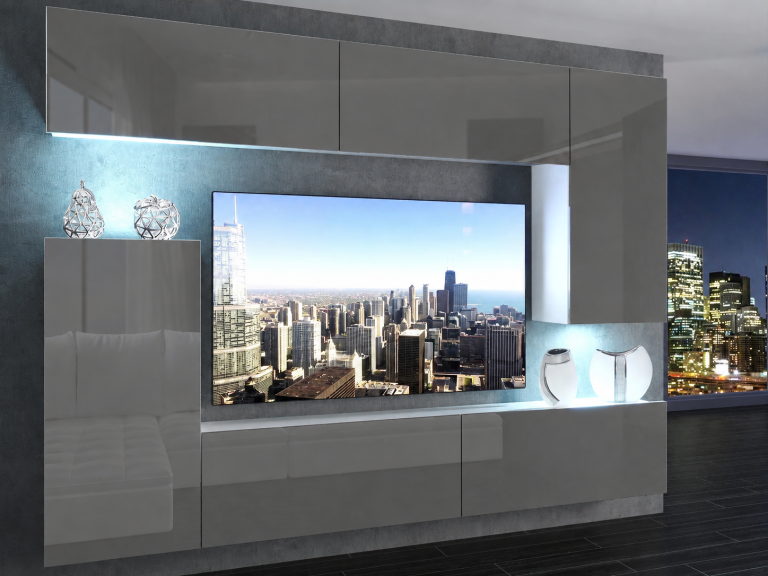 Obývacia stena 250 cm TV/RTV sivý lesk Výrobca IMP 8/5/W/S/0/0