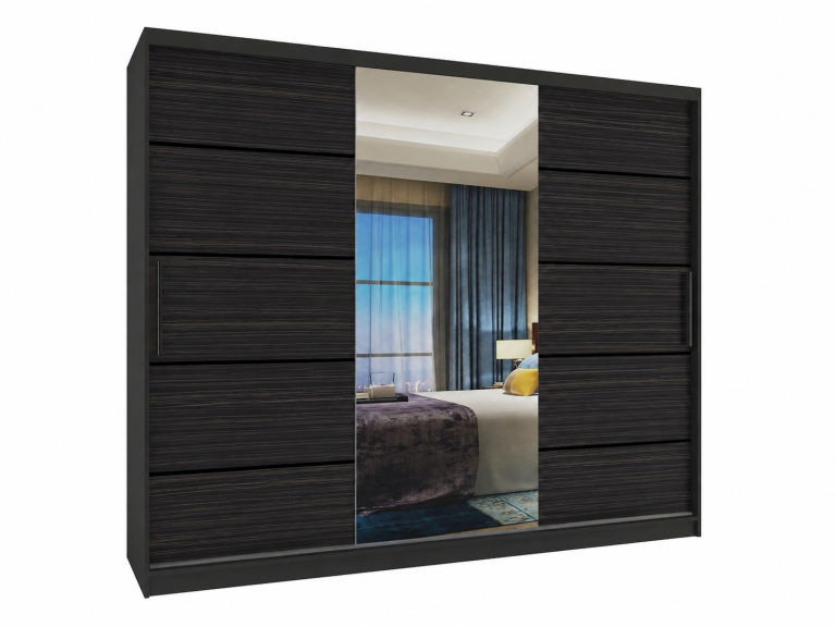Posuvná skriňa 232 cm PREMIUM SO ZÁSUVKAMI čierna tmavý eben MBP SZP8/0/1B/2HK1L/0/KLP