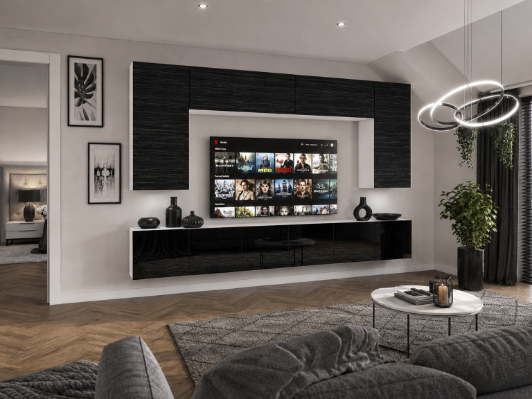 Obývacia stena 300 cm TV/RTV čierna eben Výrobca IMP 2/5/W/HKB/0/0