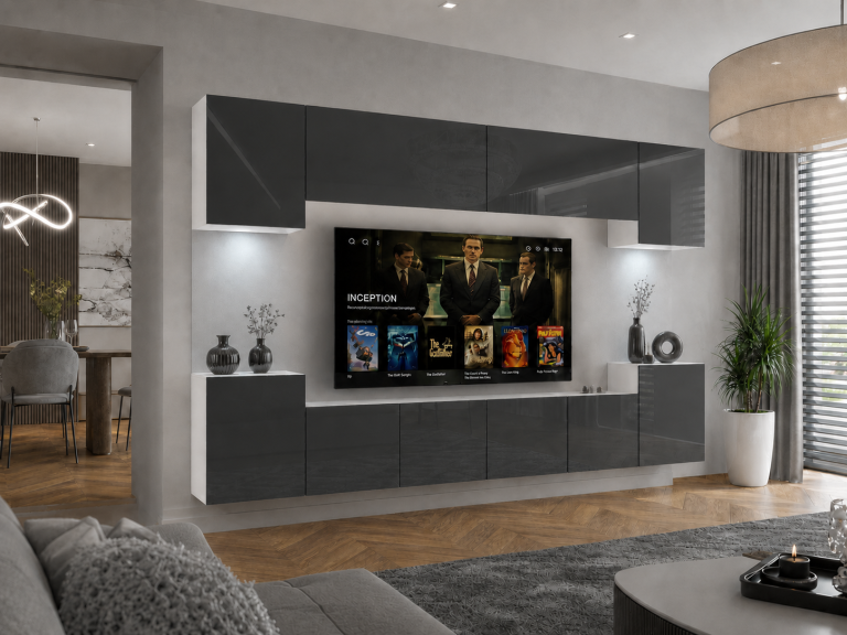 Obývacia stena 300 cm TV/RTV sivý lesk Výrobca IMP 4/5/W/S/0/0