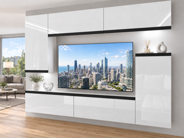 Obývacia stena Prestige 250 cm TV/RTV biela lesk Výrobca IMP P Woody 8/5/W/W/0/0/CM