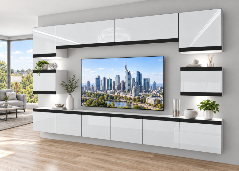 Obývacia stena Prestige 300 cm TV/RTV biela lesk Výrobca IMP P Tarantino 3/5/W/W/0/0/CM