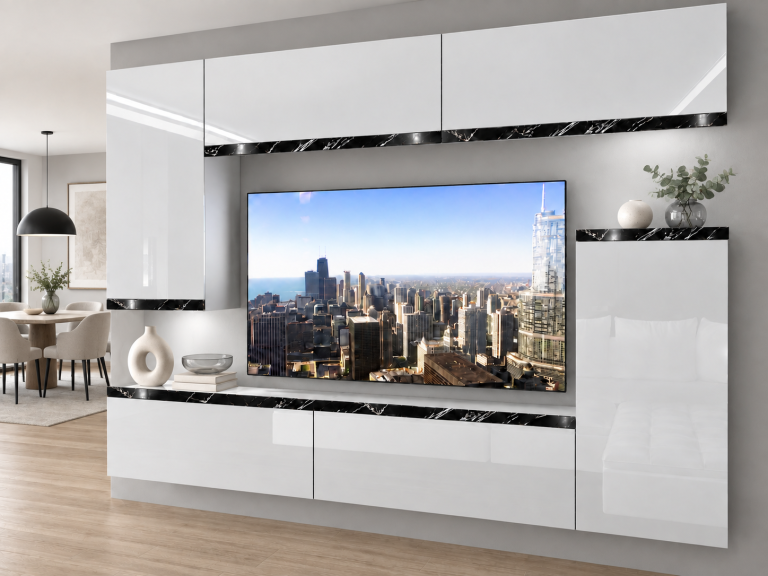 Obývacia stena Prestige 250 cm TV/RTV biela lesk Výrobca IMP P Woody 8/5/W/W/0/0/CS