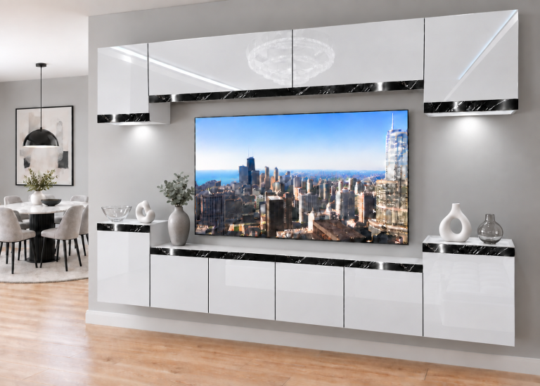 Obývacia stena Prestige 300 cm TV/RTV biela lesk Výrobca IMP P Hepburn 4/5/W/W/0/0/CS