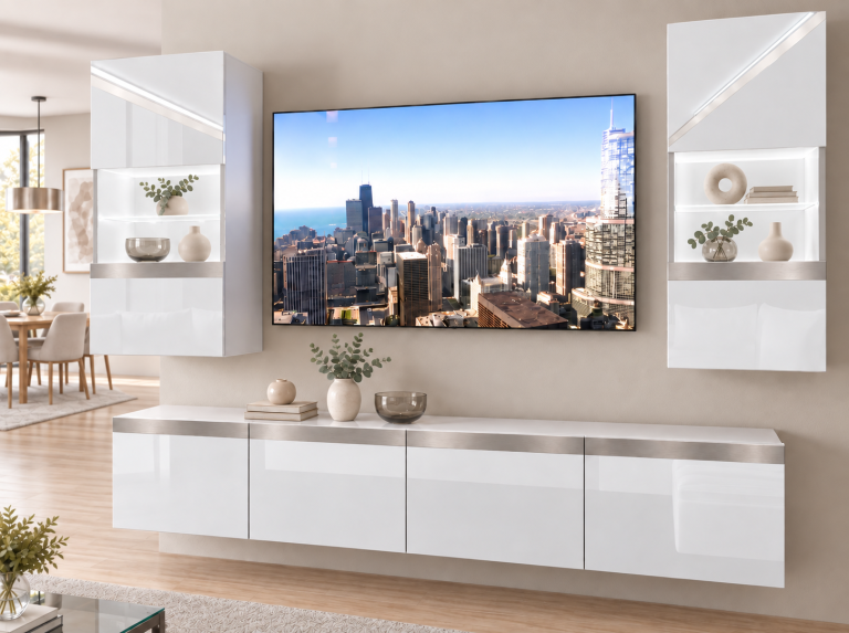 Obývacia stena Prestige 200 cm TV/RTV biela lesk Výrobca IMP P Keanu 7/5/W/W/0/0/SL