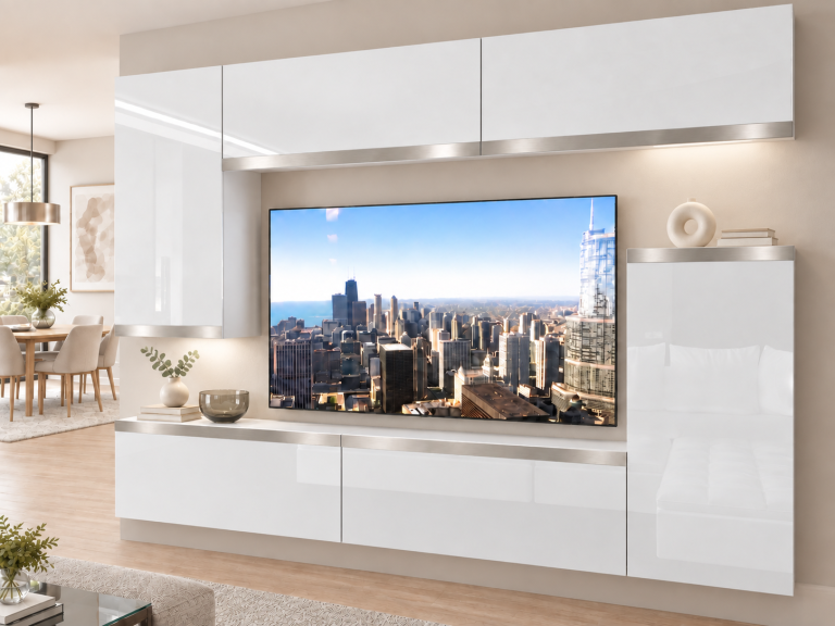 Obývacia stena Prestige 250 cm TV/RTV biela lesk Výrobca IMP P Woody 8/5/W/W/0/0/SL