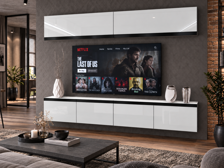 Obývacia stena Prestige 200 cm TV/RTV biela lesk Výrobca IMP P Brando 6/5/W/W/0/0/CM