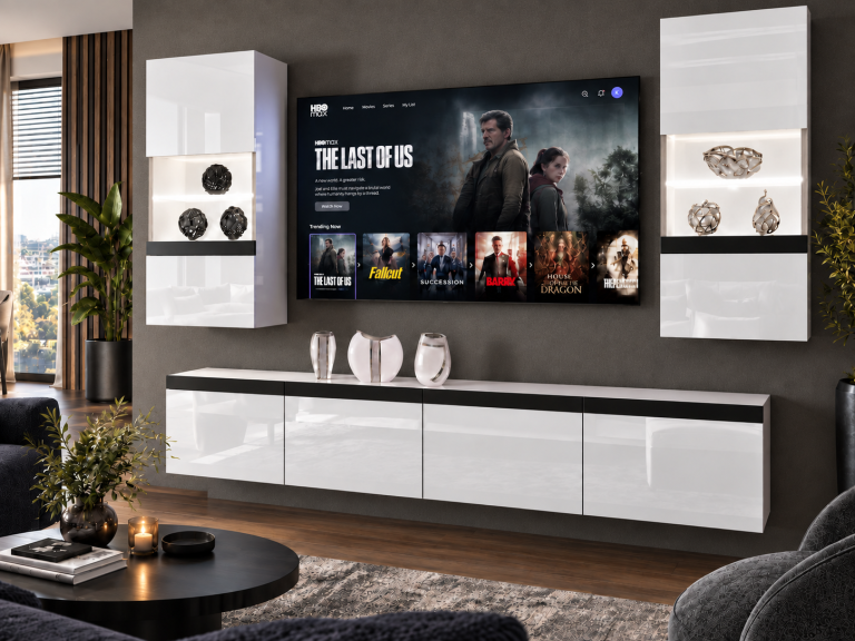 Obývacia stena Prestige 200 cm TV/RTV biela lesk Výrobca IMP P Keanu 7/5/W/W/0/0/CM