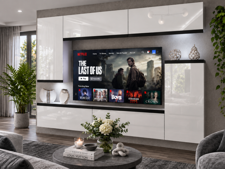 Obývacia stena Prestige 250 cm TV/RTV biela lesk Výrobca IMP P Woody 8/5/W/W/0/0/CM