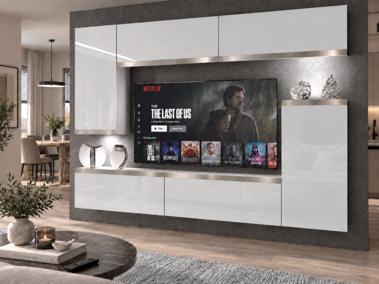 Obývacia stena Prestige 250 cm TV/RTV biela lesk Výrobca IMP P Woody 8/5/W/W/0/0/SL