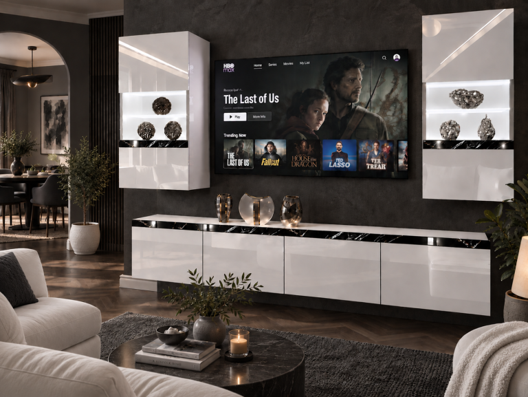Obývacia stena Prestige 200 cm TV/RTV biela lesk Výrobca IMP P Keanu 7/5/W/W/0/0/CS