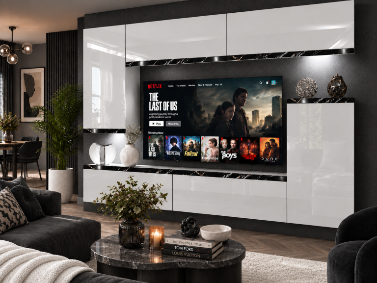 Obývacia stena Prestige 250 cm TV/RTV biela lesk Výrobca IMP P Woody 8/5/W/W/0/0/CS