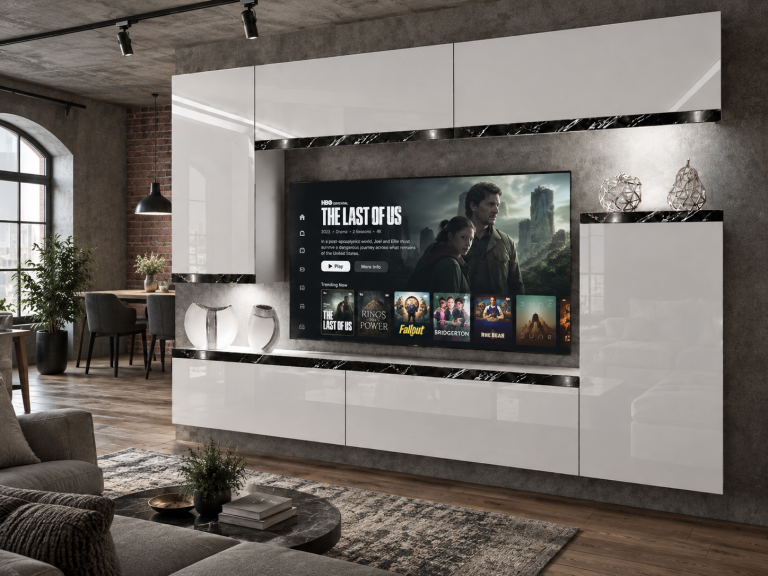 Obývacia stena Prestige 250 cm TV/RTV biela lesk Výrobca IMP P Woody 8/5/W/W/0/0/CS