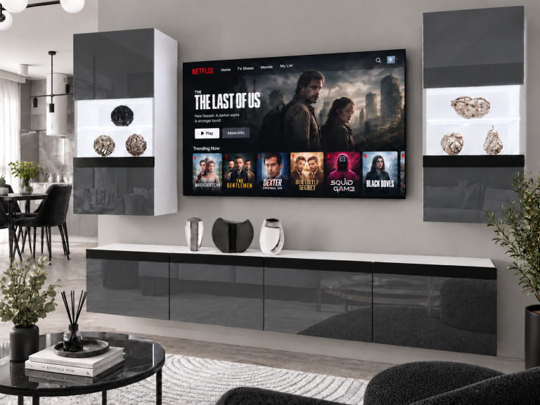 Obývacia stena Prestige 200 cm TV/RTV sivá lesk Výrobca IMP P Keanu 7/5/W/S/0/0/CM
