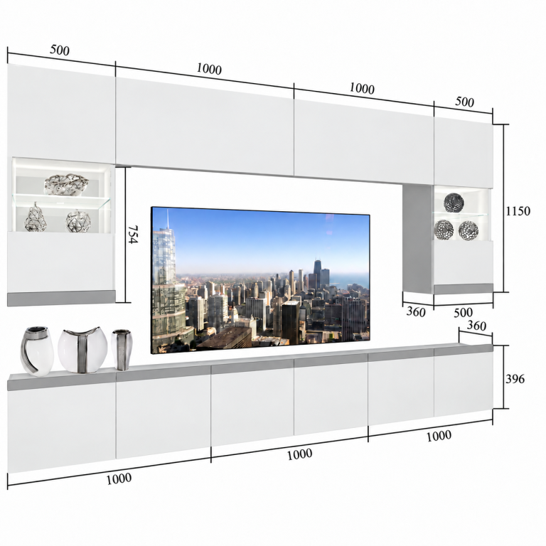 Obývacia stena Prestige 300 cm TV/RTV sivá lesk Výrobca IMP P1 Nolan 1/5/W/S/0/0/CM