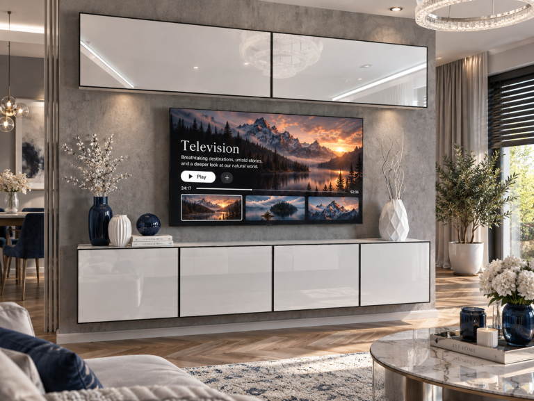 Obývacia stena Linea 200 cm TV/RTV biela lesk Výrobca IMP L Brando 6/5/W/W/0/0