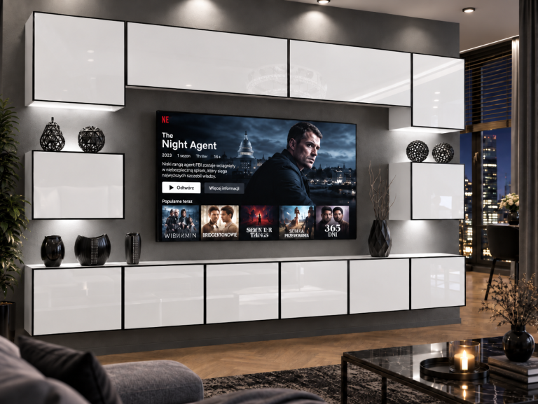 Obývacia stena Linea 300 cm TV/RTV biela lesk Výrobca IMP L Tarantino 3/5/W/W/0/0