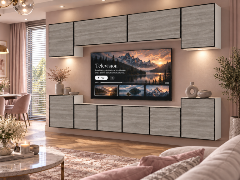 Obývacia stena Linea 300 cm TV/RTV sivý antracit grafitový Výrobca IMP L Hepburn 4/5/W/GW1/0/0