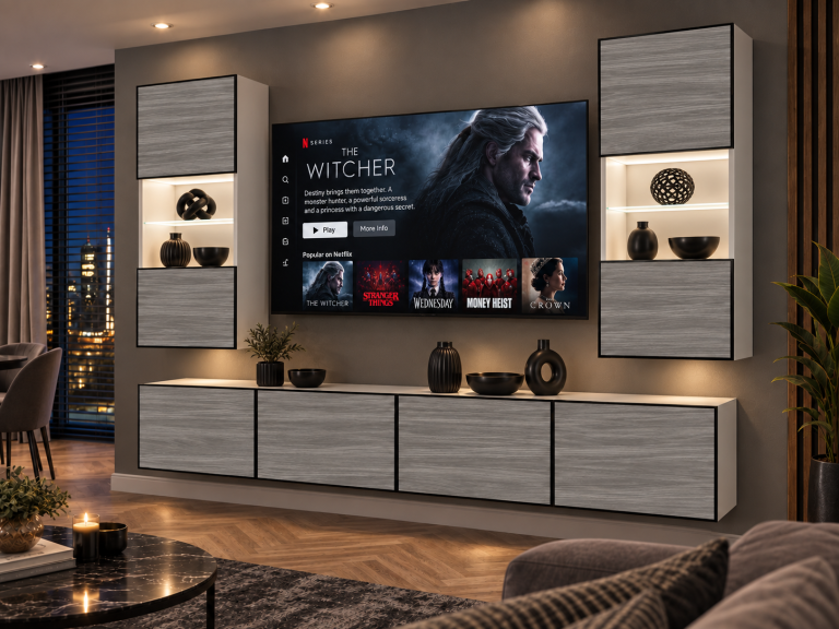 Obývacia stena Linea 200 cm TV/RTV sivá antracit grafitová Výrobca IMP L Keanu 7/5/W/GW1/0/0