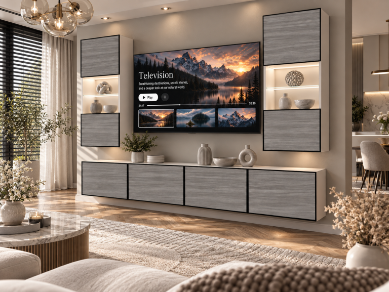Obývacia stena Linea 200 cm TV/RTV sivá antracit grafitová Výrobca IMP L Keanu 7/5/W/GW1/0/0